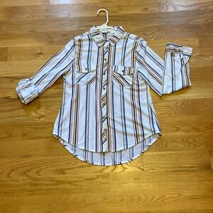 Passport Striped Button-Down Shirt Long or 3/4 Sleeve Casual Multi-Color M